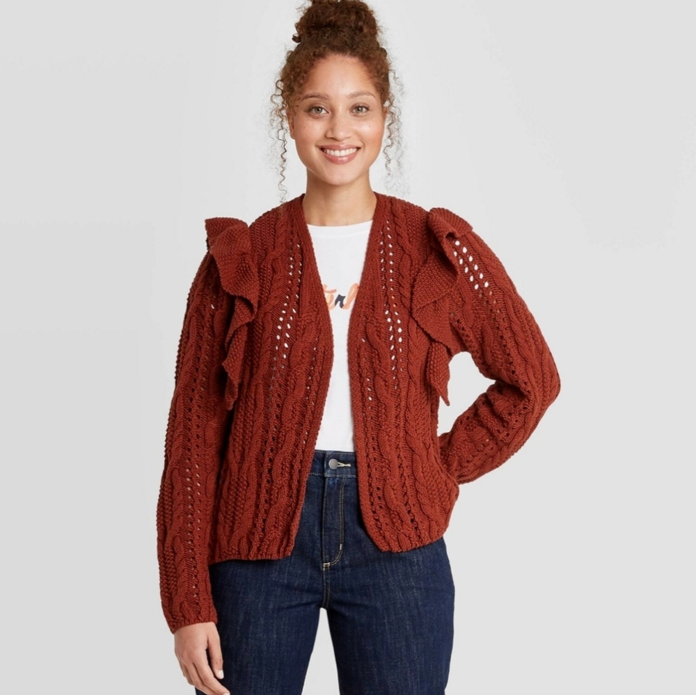 ☆ UNIVERSAL THREAD Rustic Red Ruffle Cardigan, XS
